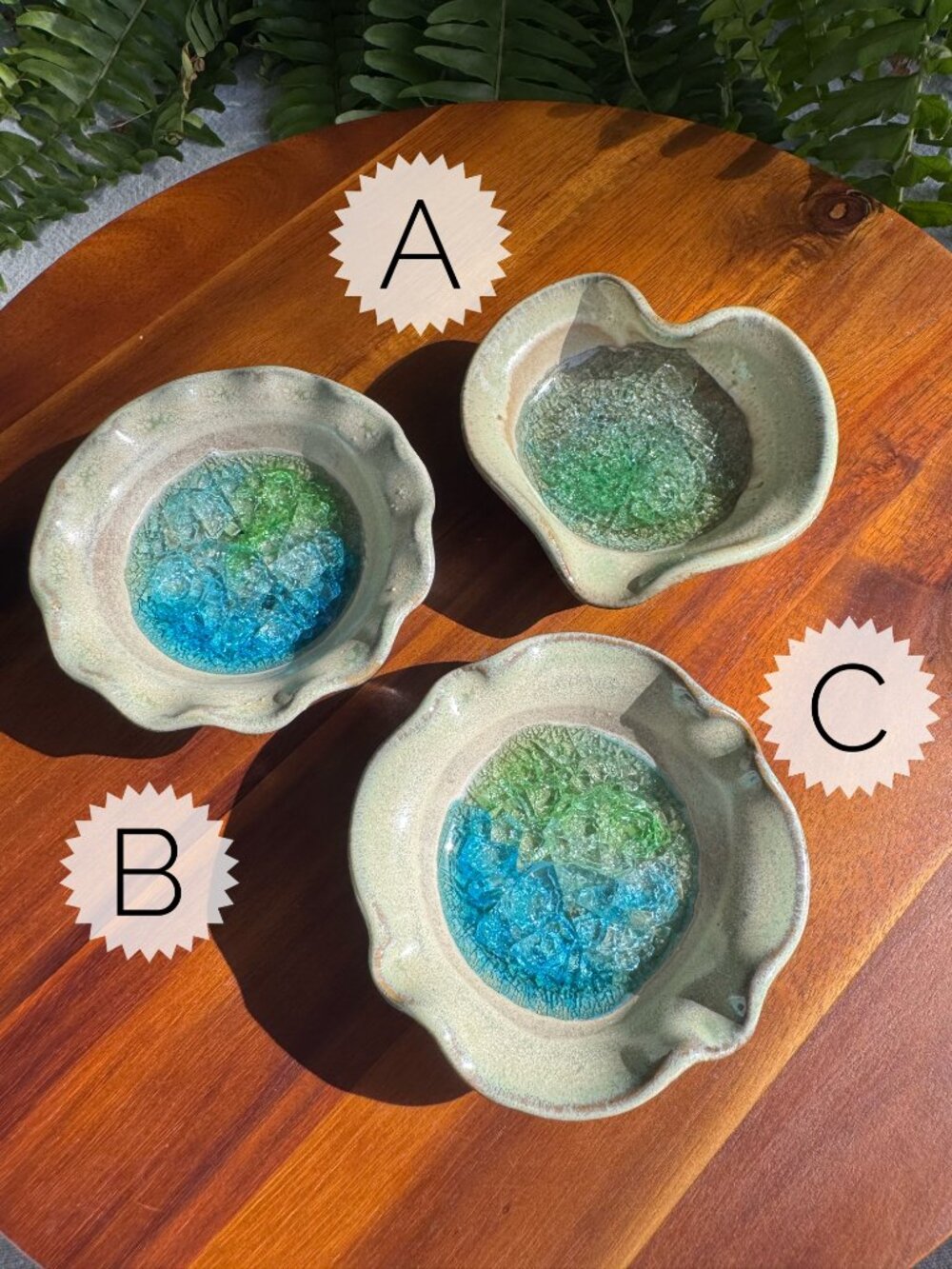 Down To Earth Handmade Pottery Recycled Crackle Glass Trinket Dishes